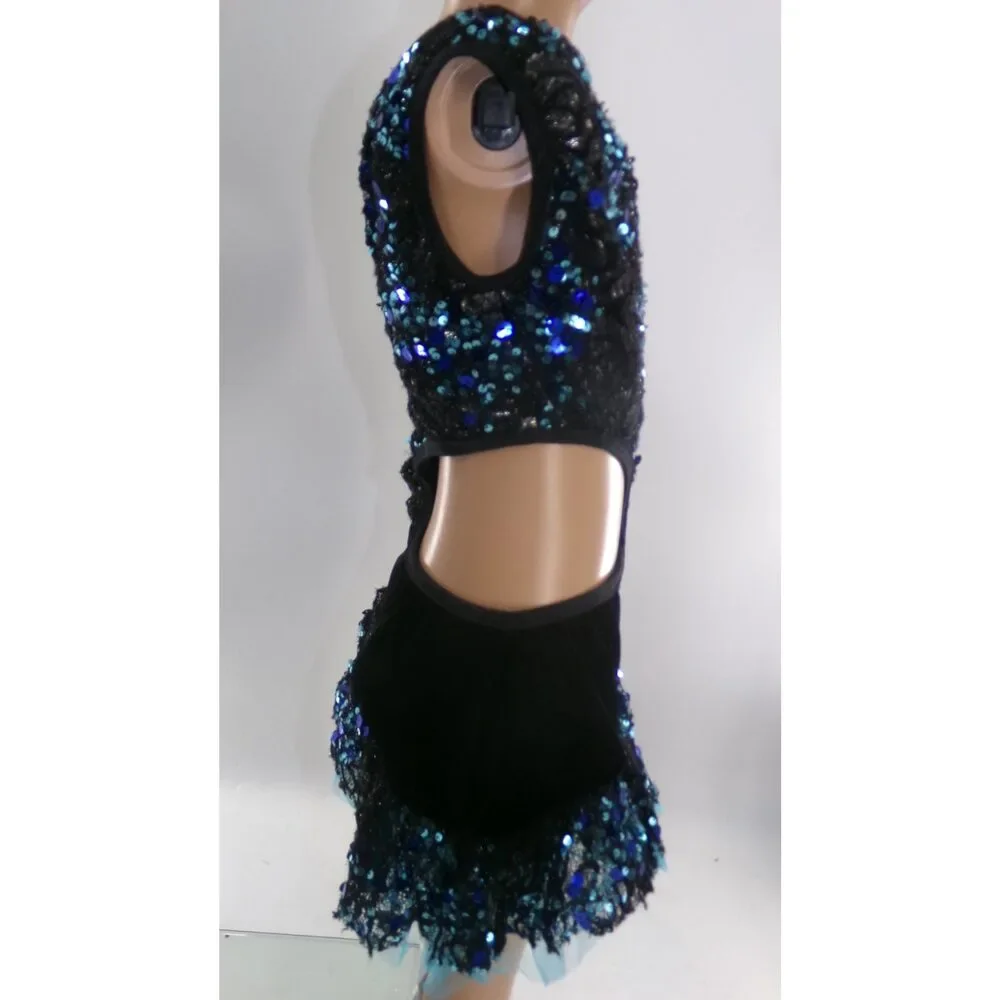 Pre-Owned Dance Costume Large Child Blue Pumpers Jazz Latin Contemporary Skirt